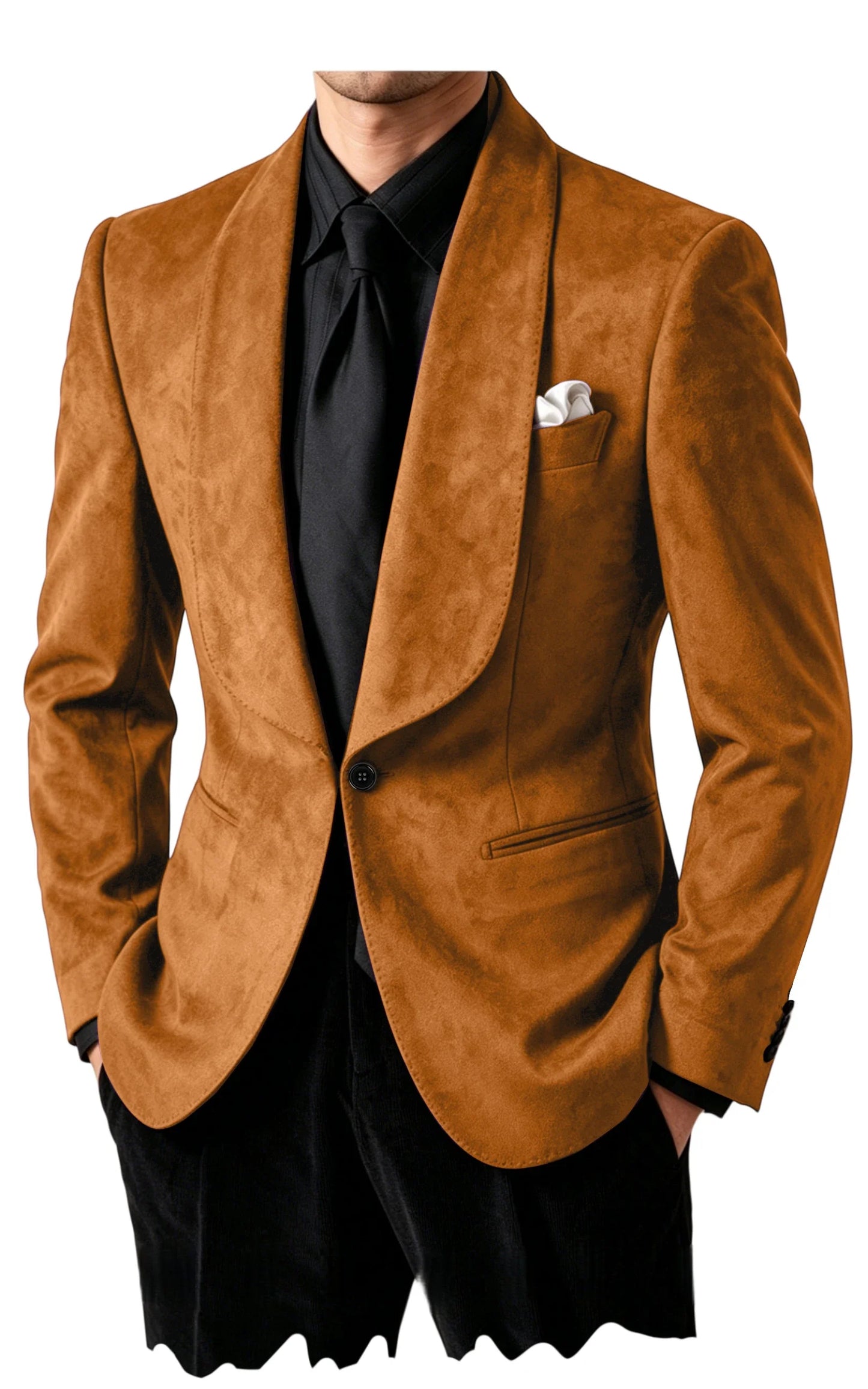 Men Suede Shawl Lapel Tuxedo Blazer Slim Fit One Button Formal Suit Jacket For Wedding Party Dinner Occasions