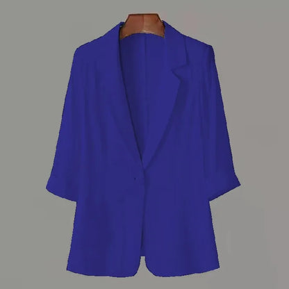 Summer New Sle Women's Linen Suit Jaet Thin Seven-Quarter Sve Drapey Fit Formal Wear Casual Commute Pure Color