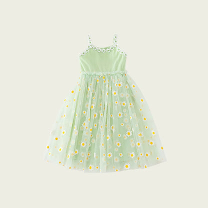 Girls Casual Dresses Little Daisy Flower Mesh Dress for Girls Summer Camisole Pompadour Dress Girls Clothes for2 To 7 Years