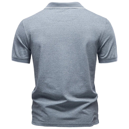 2026 Men's Cotton Blend Polo Shirts Short Sleeve Zippered Soft Breathable Lightweight Casual Solid Color Polo Shirt for Men