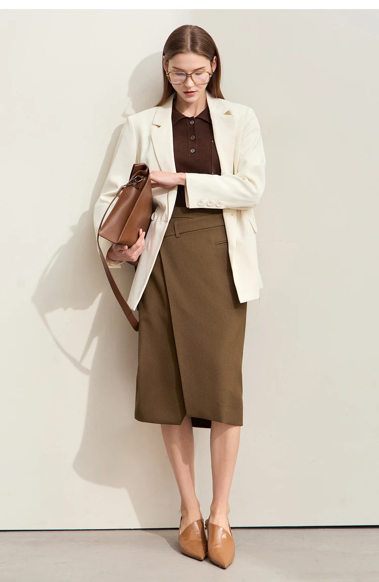 Minimalism 2024 Autumn Skirts for Women New Commuter Intellectual One-piece Wrap A-line Solid Slim Blazer Skirt 12443019