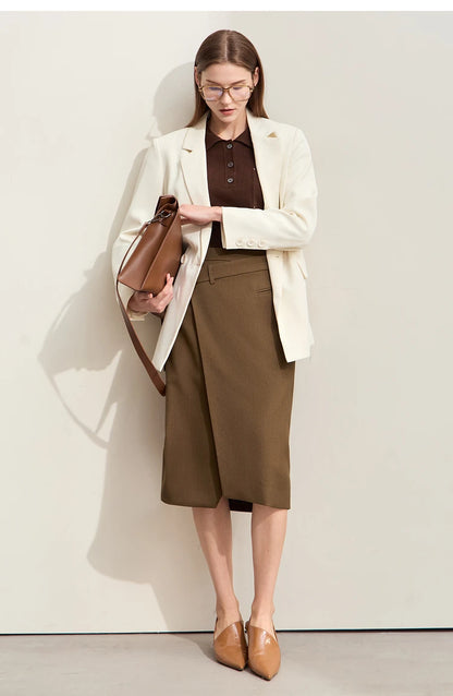 Minimalism 2024 Autumn Skirts for Women New Commuter Intellectual One-piece Wrap A-line Solid Slim Blazer Skirt 12443019