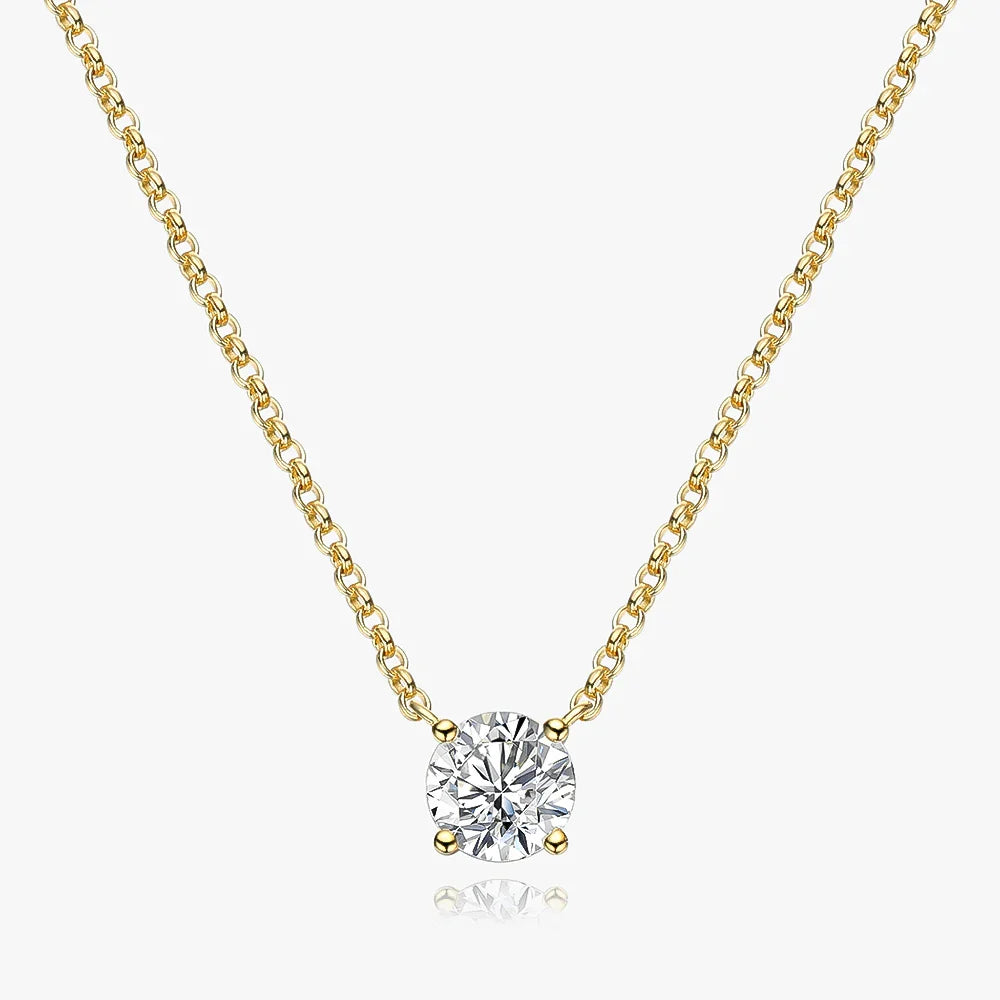 1ct/6.5mm Moissanite Diamond Pendant Necklace With  Certificates 100% 925 Sterling Silver Plated 18k Gold Neckchain For Women