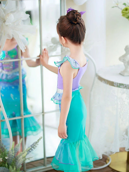 Halloween Costume Mermaid Dress Girl Ruffles Shell Fishtail Frocks Ariel Fantasy Luxury Princess Gown Children Fancy Fairy Dress