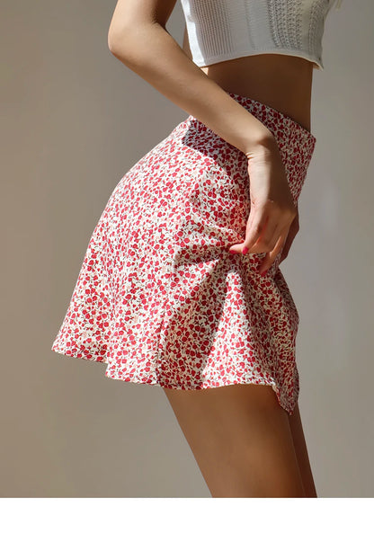 2024 Summer New Retro Vacation Style Small Floral Half Skirt High Waisted Wrap Buttocks Elegant Sweet Slim Short Skirt 06AH