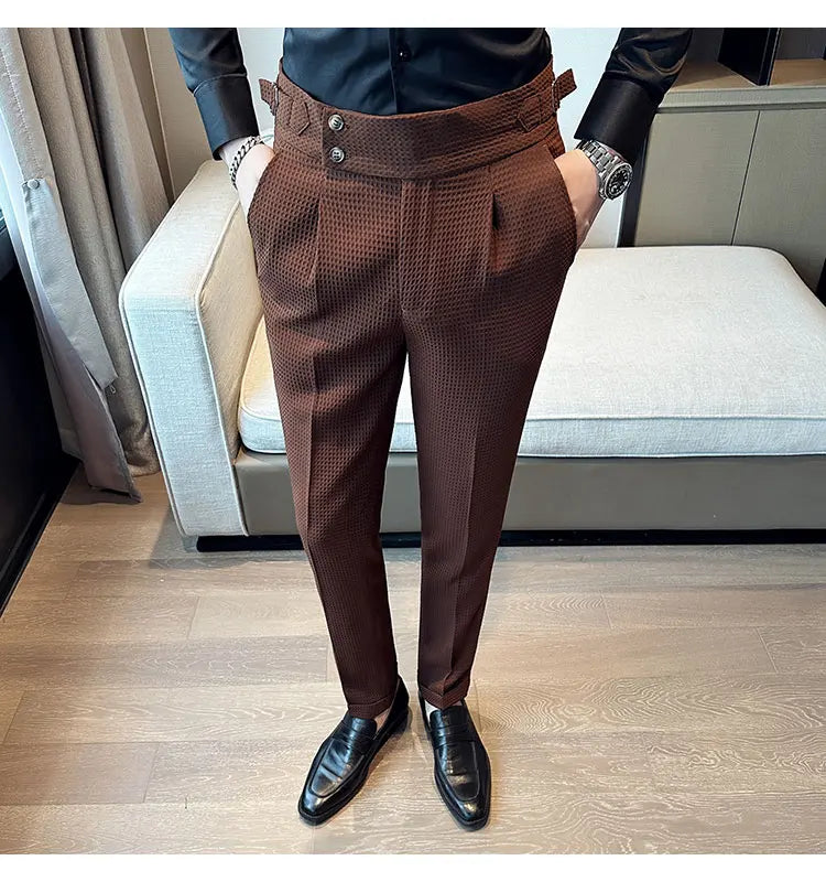 Fashion High Waist Men's Pants 2024 New Business Slim Fit Casual Suit Pants Male Spring Summer Formal Social Dress Pants