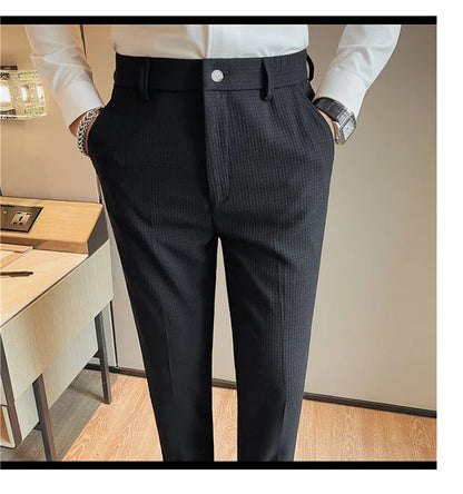 Men's Waffle Casual Pants Fashion Korean Stretch Waist Business Formal Pants Mens Social Party Suit Pants Streetwear Pencil Pant