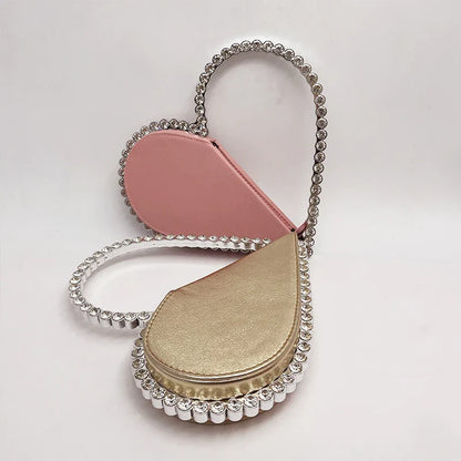 Diamond Red Heart Evening Clutch Women's Designer Chic RhinestoneBlack Wallet Wedding Party Sac A Main Heart Handbag for Woman