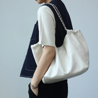 Women Genuine Leather Luxury Chain Single Shoulder Bags Large Capacity Soft Handbag Suitable For Working And Travling