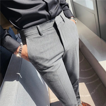 Plus Size 40 42 Spring Summer Double Line Stripe Suit Pants Men Clothing 2022 Korean Slim Fit Business Formal Wear Office Pants