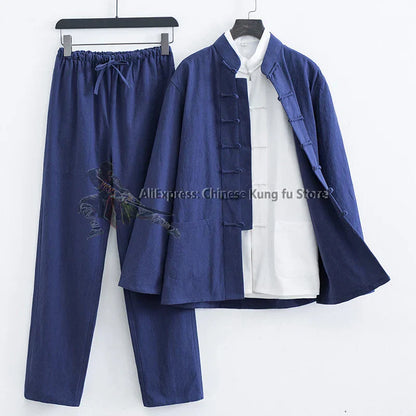 3 Pieces Cotton Linen Kung fu Wing Chun Suit Tai Chi Uniform Martial arts Wushu Jacket and Pants Tang Clothes