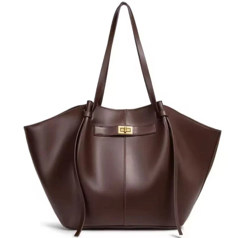 2026 New Large Capacity Trapeze Women Shoulder Bags Designer Metal Lock Handbags High-Quality Pu Leather Big Tote Commute Bag