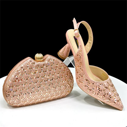 2026 Elegant Women's High Heels with Pointed-Toe Design & Matching Bag Set with Diamond Accents - Chic Italian Style for Party