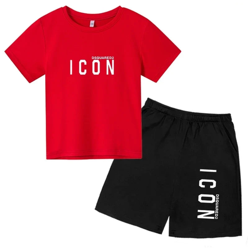 ICON print  2-12 Years Boys Girl  Children Clothes T-shirts+ Shorts Sets Casual Short Sleeve shorts suits