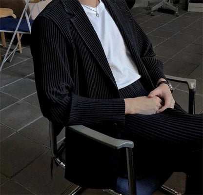 Miyake Pleated Men New Office Black Blazer Luxury High Fashion Suits Partially Lined Autumn Winter Coat