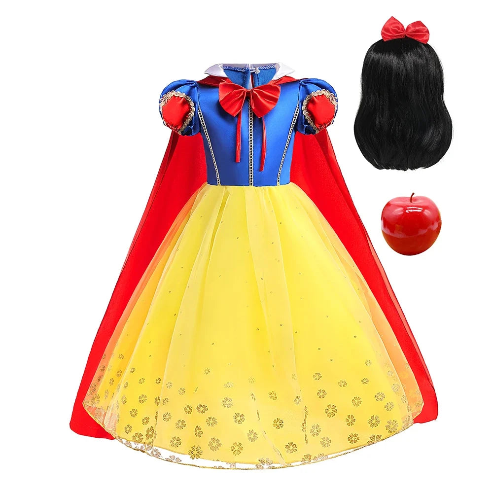 Popular Movie LED Princess Dress, White Snow Dress, With Cape And Headpiece For Halloween Carnival Birthday Party Cosplay