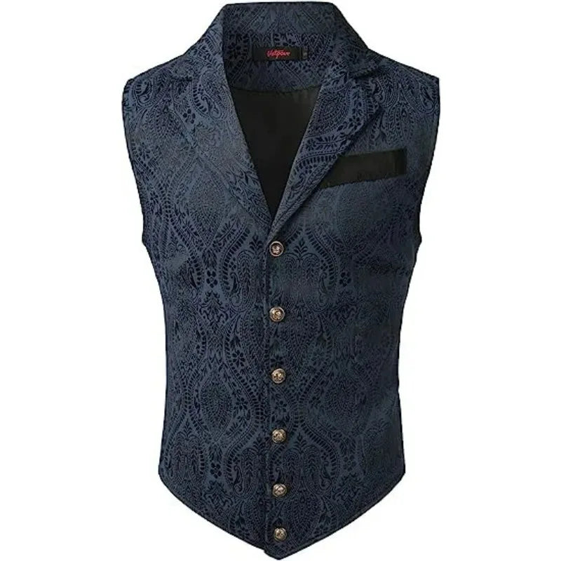 Men Suit Vests Steampunk Gothic Printed Turn Down Collar Waistcoat Male Slim Sleeveless Stage Party Casual Vests