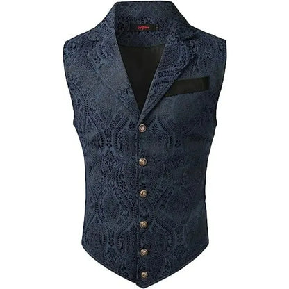 Men Suit Vests Steampunk Gothic Printed Turn Down Collar Waistcoat Male Slim Sleeveless Stage Party Casual Vests