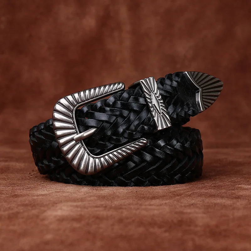 3.0CM Cowhide High Quality Genuine Leather Belts for Men Women Hand Woven Belt Strap Male Pin Buckle Jeans Cowboy Cintos Luxury