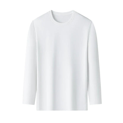 Men's Solid Color Round Neck Cotton Long Sleeved T-shirt Summer Comfortable Top