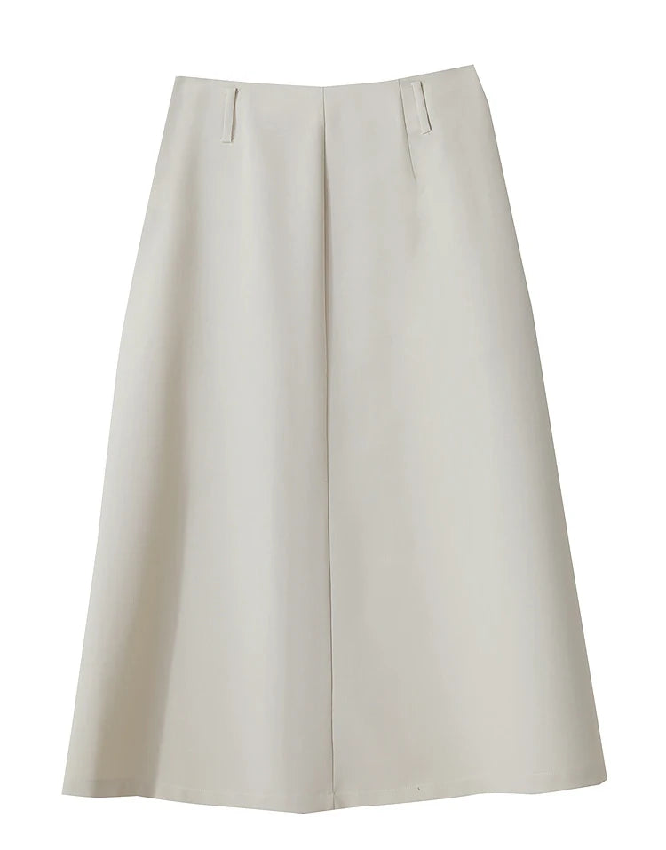 Minimalist Knee length Skirt Women Pleated A-line Loose Dress Elegant Commuting Style Belt Decoration Skirts 12522074