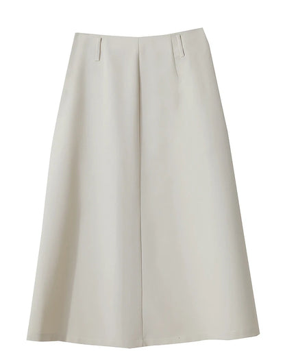 Minimalist Knee length Skirt Women Pleated A-line Loose Dress Elegant Commuting Style Belt Decoration Skirts 12522074