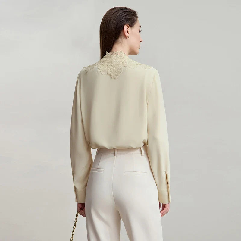 Women's Shirt 2026 Autumn Blouse Lace Splicing Loose Long Sleeve Chiffon Blouse Elegant Ladies Tops Woman Clothing 12543063