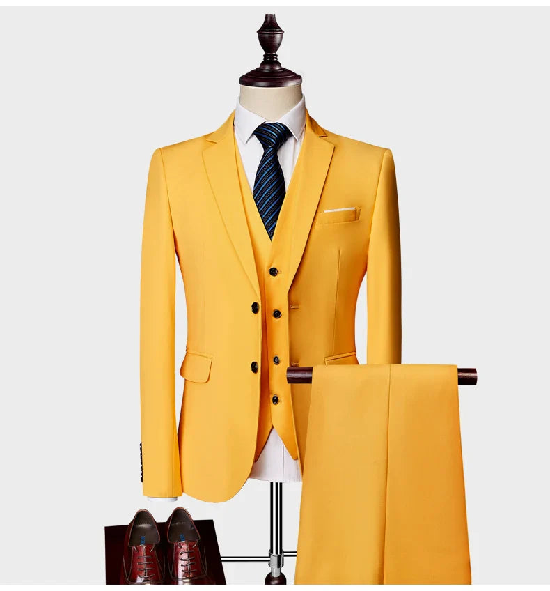 Men's Business Casual Suit for Weddings, Genuine Blazer, Vest and Pants, Big & Tall,Slim Fit Waistcoat, Dress Trousers, US Size