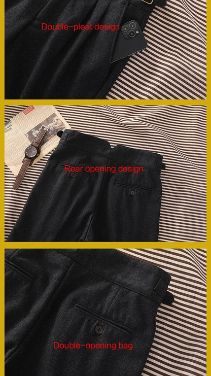 Blue Grey Thick Wool Gurkha Slightly Tapered Casual Pants Wool Blend Trousers Slim Fit Customizable