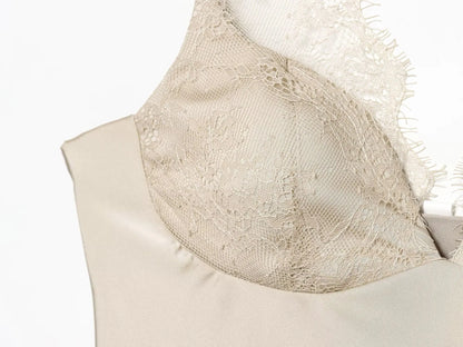 Elegant Women Lace Splice Sexy Satin Sling Tops 2026 Spring Summer Fashion Female V-Neck Backless Slimming Underwear Vest