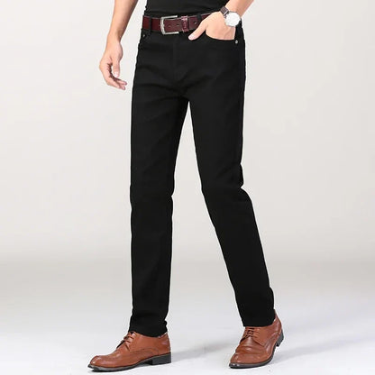 Men's Jeans Pure White Fashion Elastic Slim Youth Slimming Straight Leg Male Pants Business Casual Middle Age High End Trousers