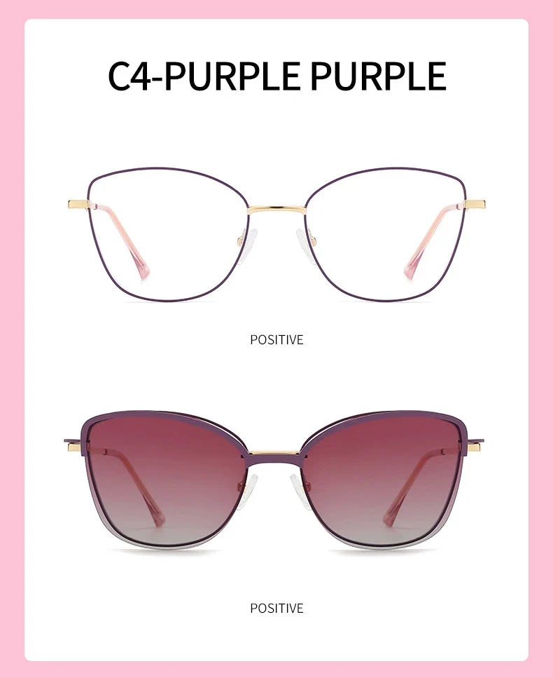 New Fashion Cat Eye Polarized Sunglasses Magnetic Clip-On Myopia Optical Glasses Customizable Prescription 7015