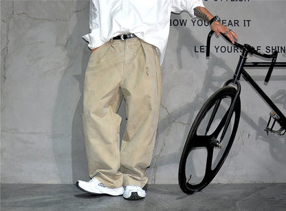 ‌Japanese Premium Vintage Distressed Paint Splash Cargo Pants Men Streetwear Loose Casual Straight Leg Haram Trousers Trendy