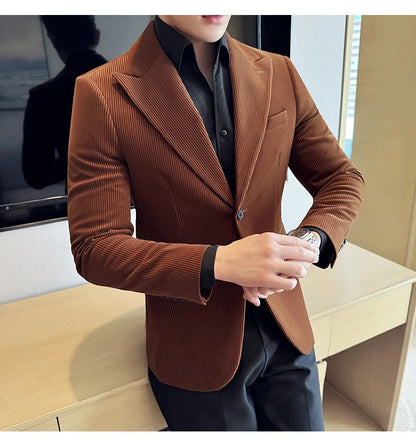 Stripe Suit Jacket For Men Autumn Winter Business Slim Fit Tailcoat Formal Wedding Party Fashion Casual Suit Coat 4XL-M