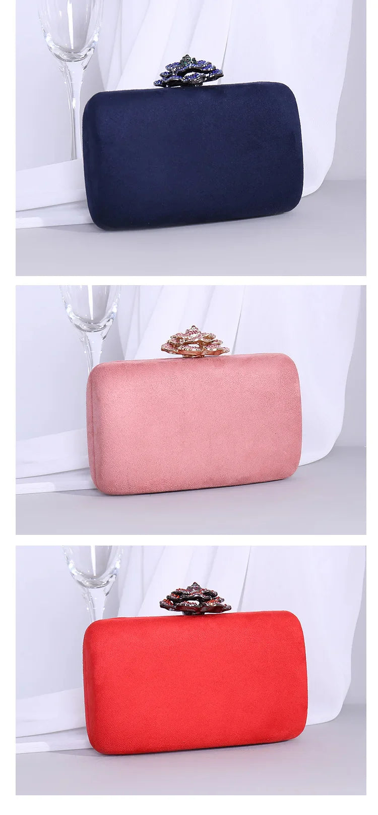 New Winter Velvet Clutch Bag  Diamond Flower Lock Elegant Evening Bag Luxury Designer Purse Wedding Chain Clutch