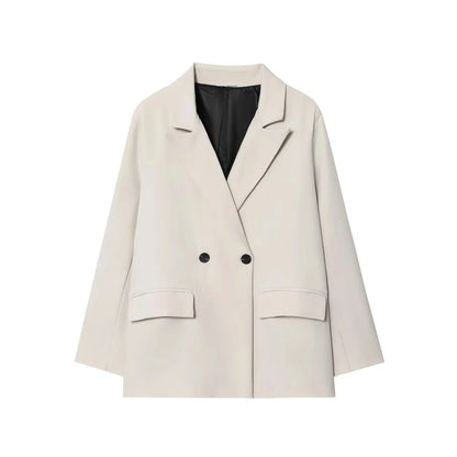 Fall Elegant Lady Commute Blazer Lapel Double-breasted Blazer Coat 2025 Spring Autumn Fashion Minimalist Office Women Blazer