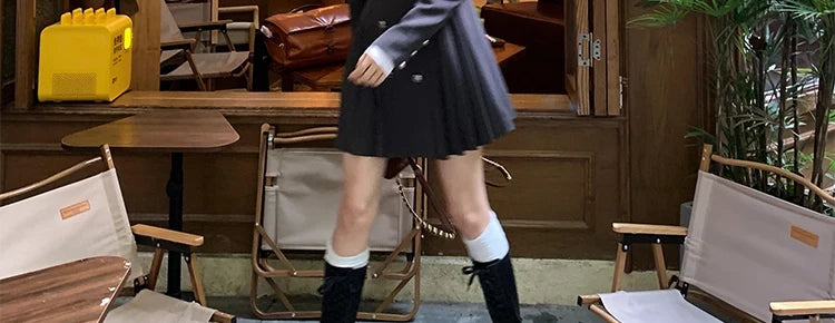 Sweet Style Suit Dress Korean Drama Main Character Waist Cinched Beautiful  Skirt College Style High Waist Double Breaste...