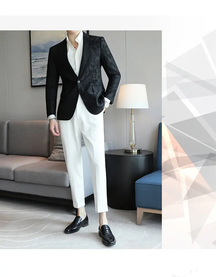 2025 Spring Luxury High-end Jacquard Men's Suit Coats British Style Men Slim Fit Casual Groom Wedding Dress Party Suit Blazers