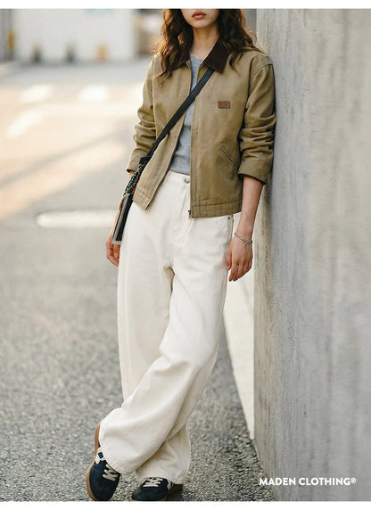 Women's Vintage High Waist Straight Leg Wide Leg Cotton Denim Jeans White Heavyweight Casual Pants For Spring Fall