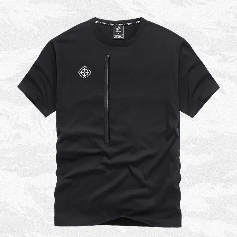 Fashion Men Black Techwear 100% Cotton Patch Stich Short Sleeve T-Shirts Summer Mens Oversized Locomotive Style Tooling T Shirt