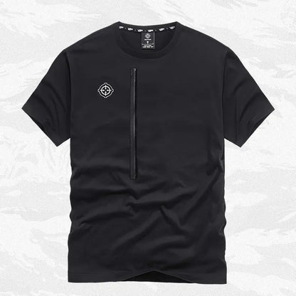 Fashion Men Black Techwear 100% Cotton Patch Stich Short Sleeve T-Shirts Summer Mens Oversized Locomotive Style Tooling T Shirt