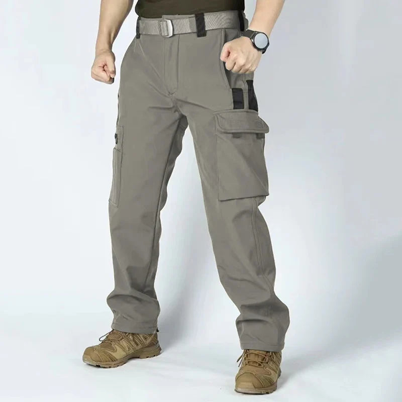 Men's Tactical Work Fleece Pant Multi-Pocket Waterproof SoftShell Trousers Winter Outdoor Wear-Resistant Thick Warm Camping Pant