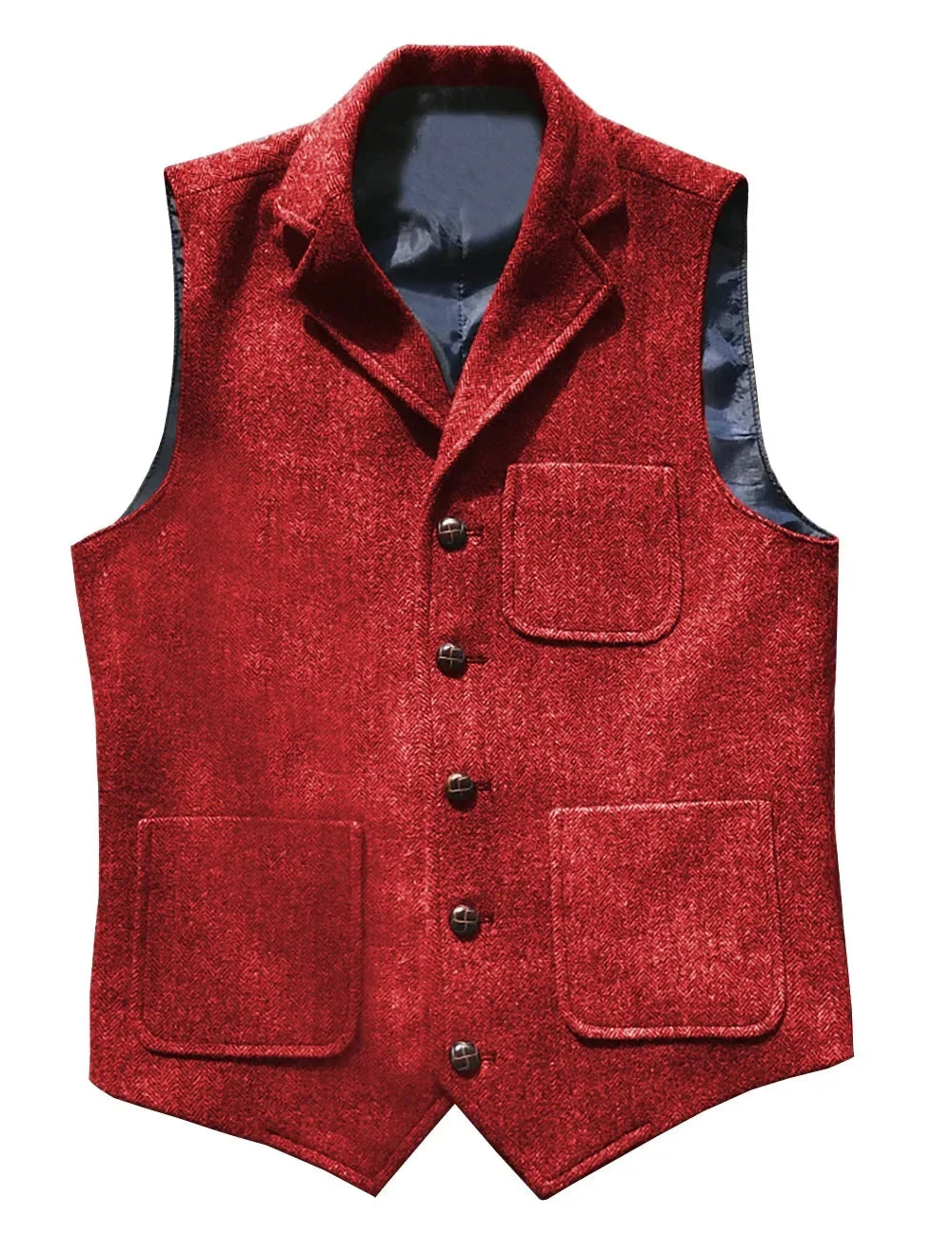 Men Vest Brown With Lapel Pocket Single Button Waistcoat For Wedding Birthday Formal Business Casual Banquet Work Men Suit