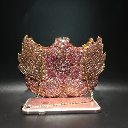 Chain New Product Hot Sale Ladies Purse Crystal Stone Evening Bags Swan Lady Purses Design Swan Clutch Bag