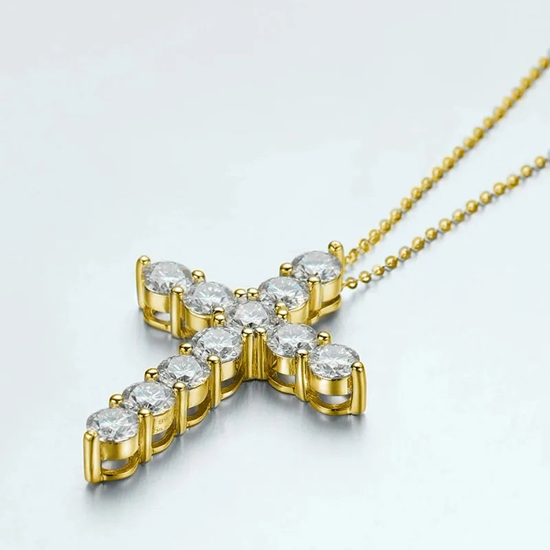 Certified 3.5MM Moissanite Necklace 14K Gold Filled Cross Pendant Necklace for Women Europe and America Vintage Jewelry