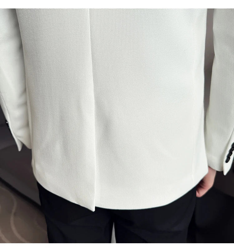 New Waffle Chinese Stand-Up Collar Blazers Men Slim Fit Business Casual Fashion Suits Jacket Formal Social Prom Party Tuxedos