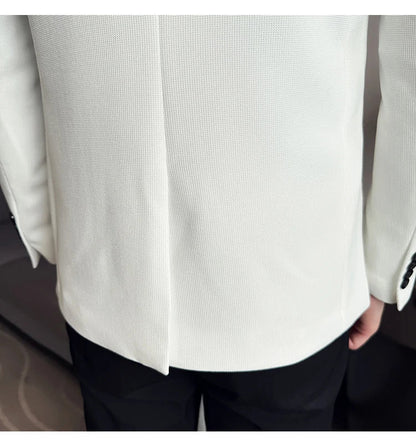 New Waffle Chinese Stand-Up Collar Blazers Men Slim Fit Business Casual Fashion Suits Jacket Formal Social Prom Party Tuxedos