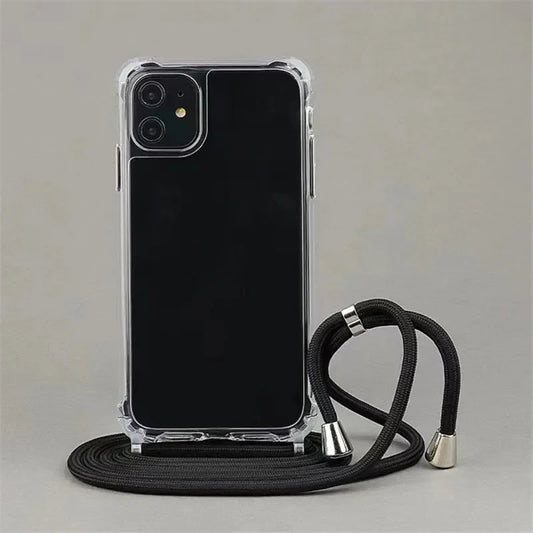 جراب صلب شفاف بحبل تعليق متقاطع لهاتف آيفون 16 15 14 13 12 11 برو ماكس XS XR غطاء ناعم وشفاف