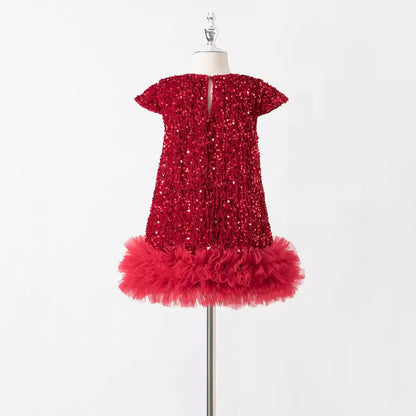 Sequin Girls Dress Kids Fluffy Birthday Formal Prom Dresses Evening Gown for Summer Princess Girls Costumes