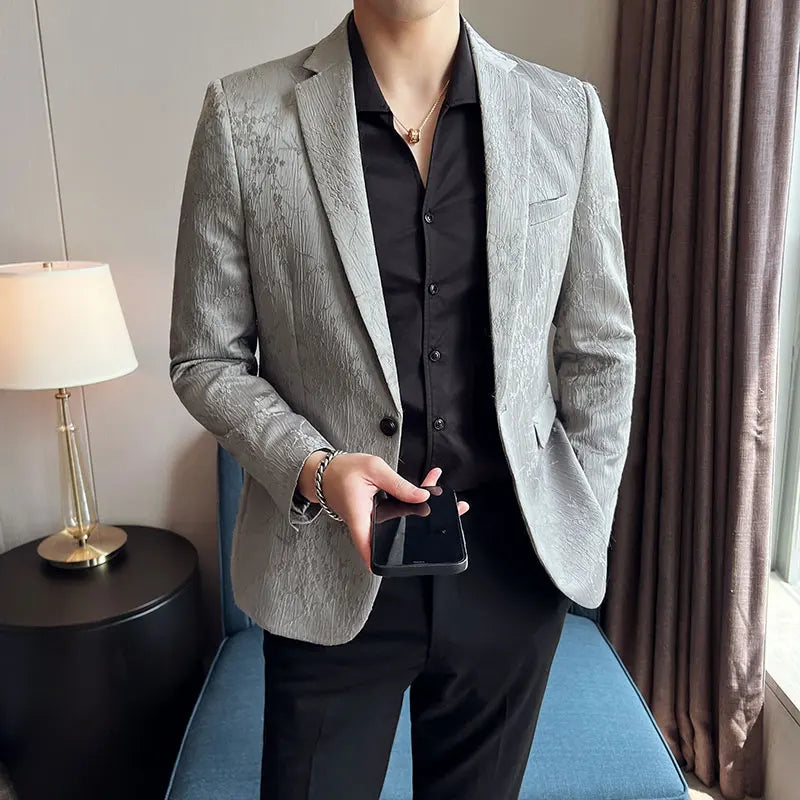 New Luxury Jacquard Floral Suit Jacket High Quality Men Business Slim Fit Casual Social Blazers Coats Formal Stage Prom Tuxedo
